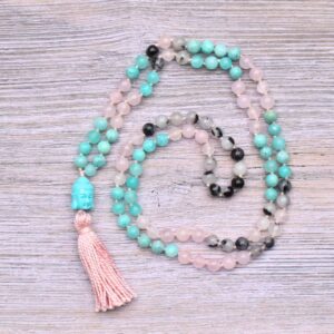 Liebe-Mala mit Rosenquarz & Amazonit – für Selbstliebe & Sanftheit