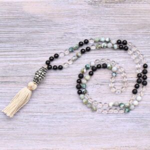 Geborgenheits-Mala mit Baumachat & schwarzem Turmalin – Stabilität & Halt