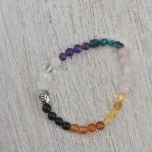 Chakra Armband - 19 cm, Buddha Kopf silber