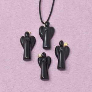 Schwarzer Turmalin Halskette Engel-Anhänger – schützende Begleitung & Geborgenheit